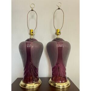 Vintage 1990s Heyco Art Deco Amethyst Table Lamps, Pair